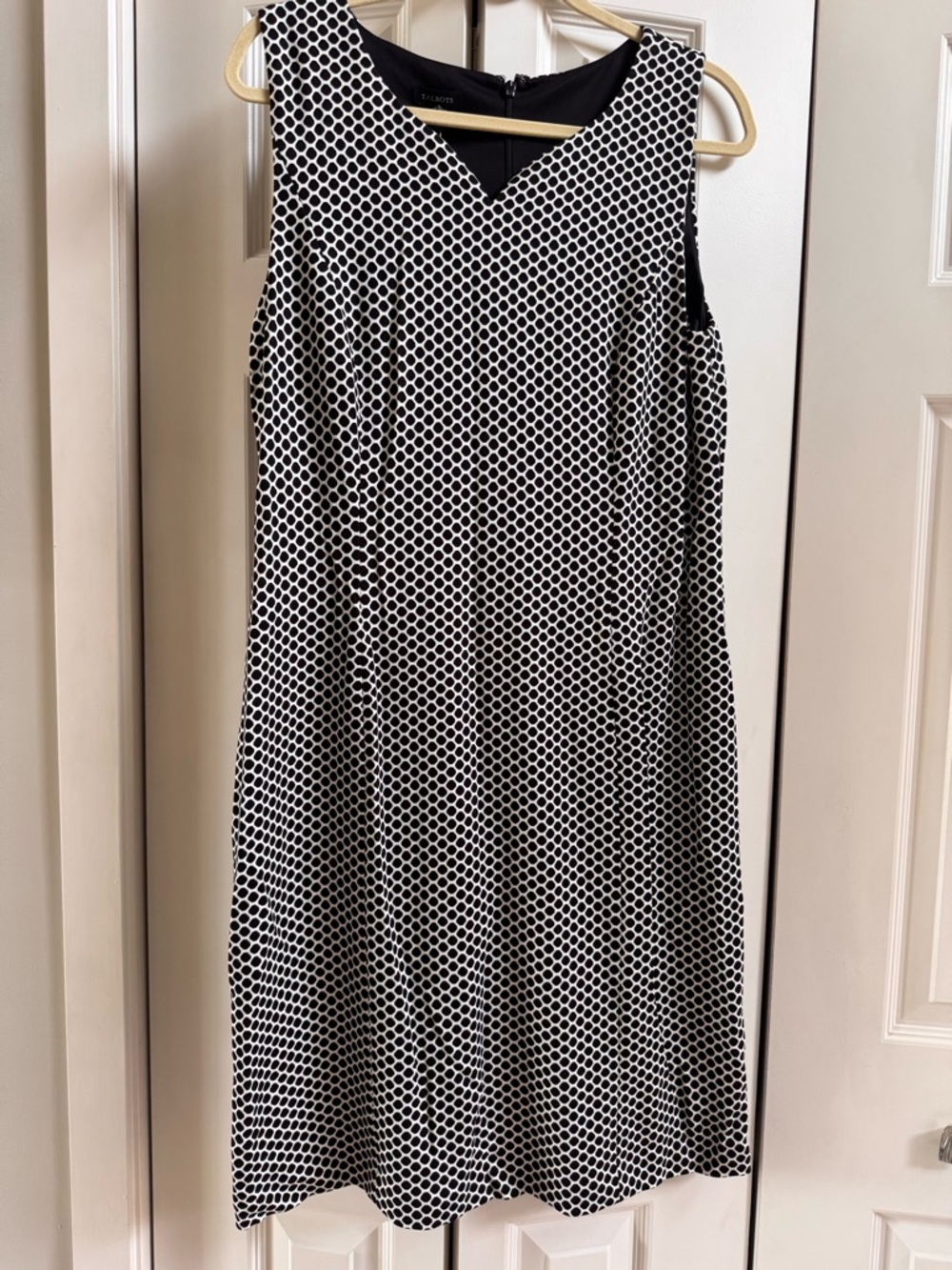 Talbots Women Black White Geometric Print Sleeveless Midi Dress Workwear Size 14